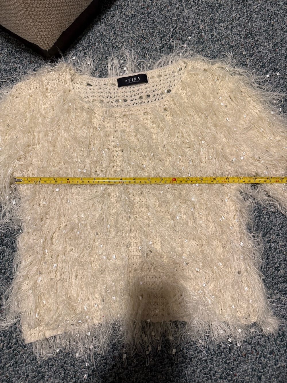 AKIRA Luxe Fuzzy Shag Sweater Furry Eyelash Festive Holiday Cream Mobwife - Picture 6 of 8
